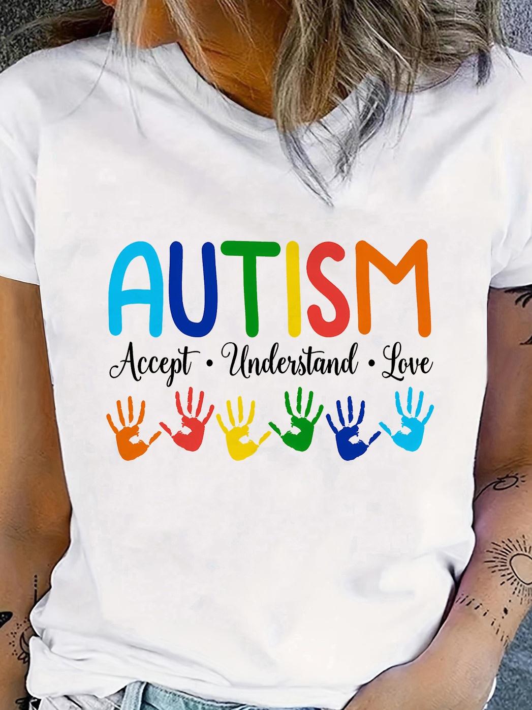 Autism Accept Understand Love Rainbow Handprint T-shirt S