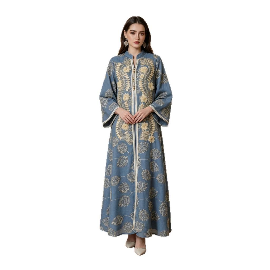New Heavy 3D Floral Embroidered Maxi Abaya Long Kaftan Dress, Wholesale Bulk Supply from Factory