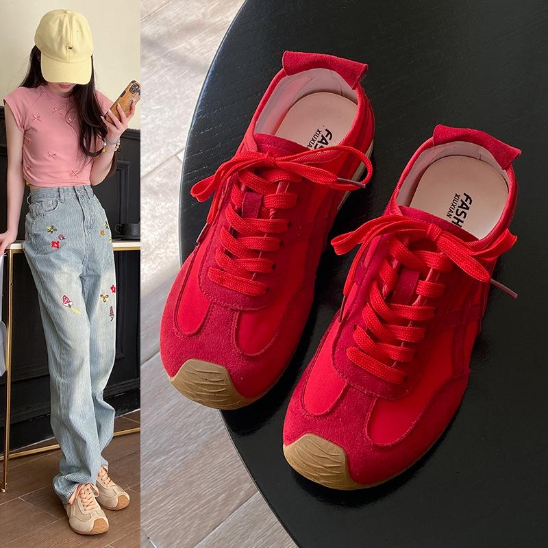 2025 spring and summer new women's shoes flat-bottomed retro lightweight breathable casual versatile sports shoes