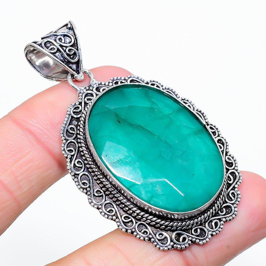 

Изумруд(Смоделированный) Этническая ювелирная подвеска ручной работы с драгоценными камнями 2,29 дюйма SR-1550