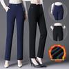 2023 Winter Women's High-Waist Fleece-Lined Straight-Leg Pants - Warm, Elastic, Casual Wear for Moms.