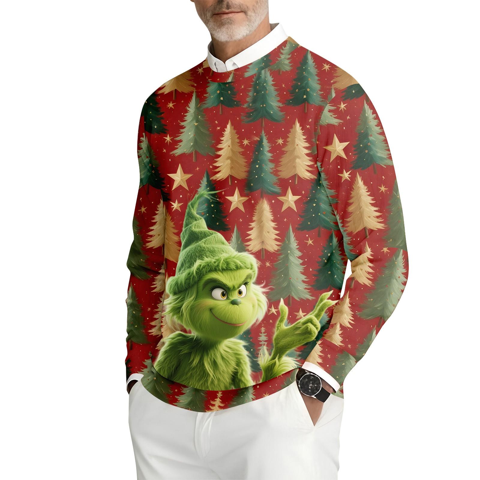 

Men s Printed Round Neck Long Sleeve Ribbed Knit Sweatshirt L