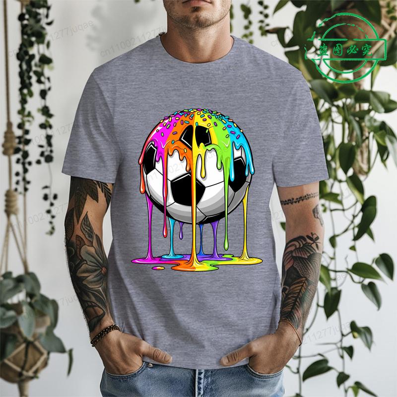 

Mens Tshirt Fashion Street Style TShirts Rainbow Drip Soccer Ball Sport Team Print Tops Tees Summer Men T Shirt Casual Shirts 4XL