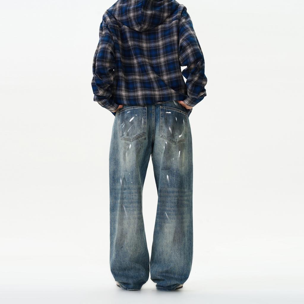 Street Hip-hop Ink Hand-painted Jeans Men's Loose Straight Wash Wide-leg Pants