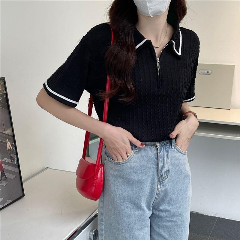 Lapel Shirt Short-sleeved T-shirt for Women Summer New Loose College Style Student Versatile Bestie Outfit