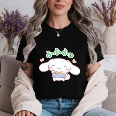 2026 Summer Cinnamoroll Satisfied Puff Print Cotton T Shirt Casual Comfortable Short Sleeve Soft Tee for Women Girls Summer