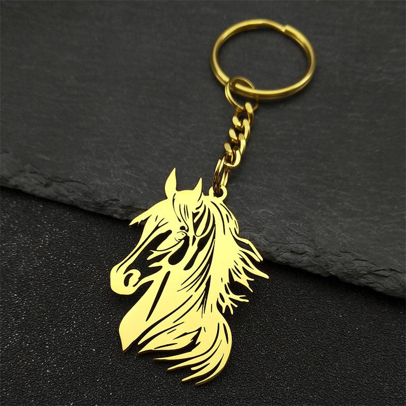 Gold-Plated Keychain Hollow Horse Head Keychain Charm Decorative Good Luck Key Holder Stylish Backpack Handbag Accessory For Car