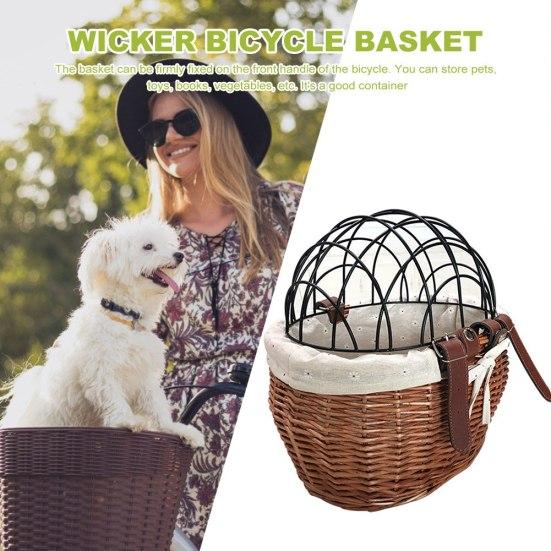 YCNYCHCHY Multi-functional Cat Dog Bicycle Storage Basket Handwoven Pet Seat Front Handlebars Carrier