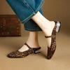 Fashion Women's New Leather Cowhide Spring and Summer Round Toe Low Heel Leopard Print Horsehair Buckle with Toe Cover Mueller Slippers