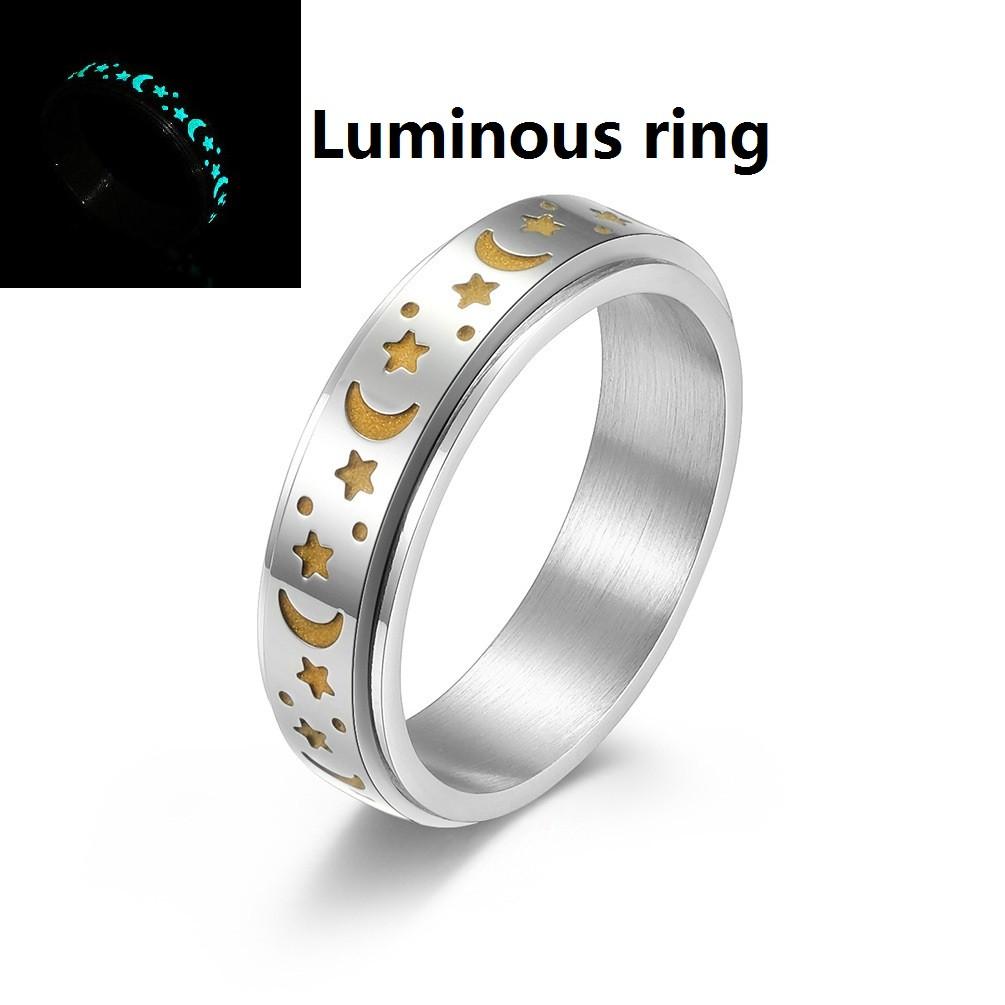 Anello Spinner Antistress Rotante in Argento Vintage con Design Luna Stella Luminosa Gioielli da Uomo per Feste Acciaio Inossidabile Nero