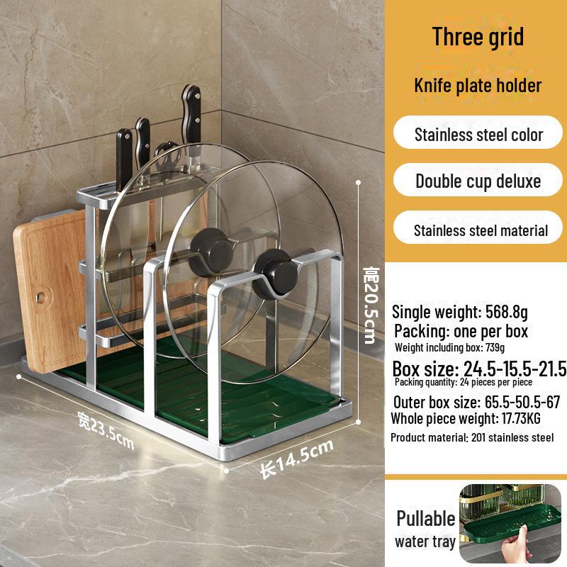 Multi-functional Stainless Steel Kitchen Knife & Utensil Holder with Cutting Board Storage