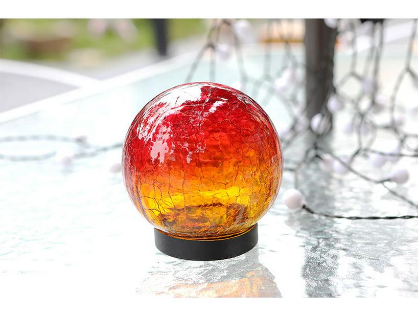 Solar Red Crackle Glass Ball Light - Waterproof Outdoor Garden & Lawn Decor