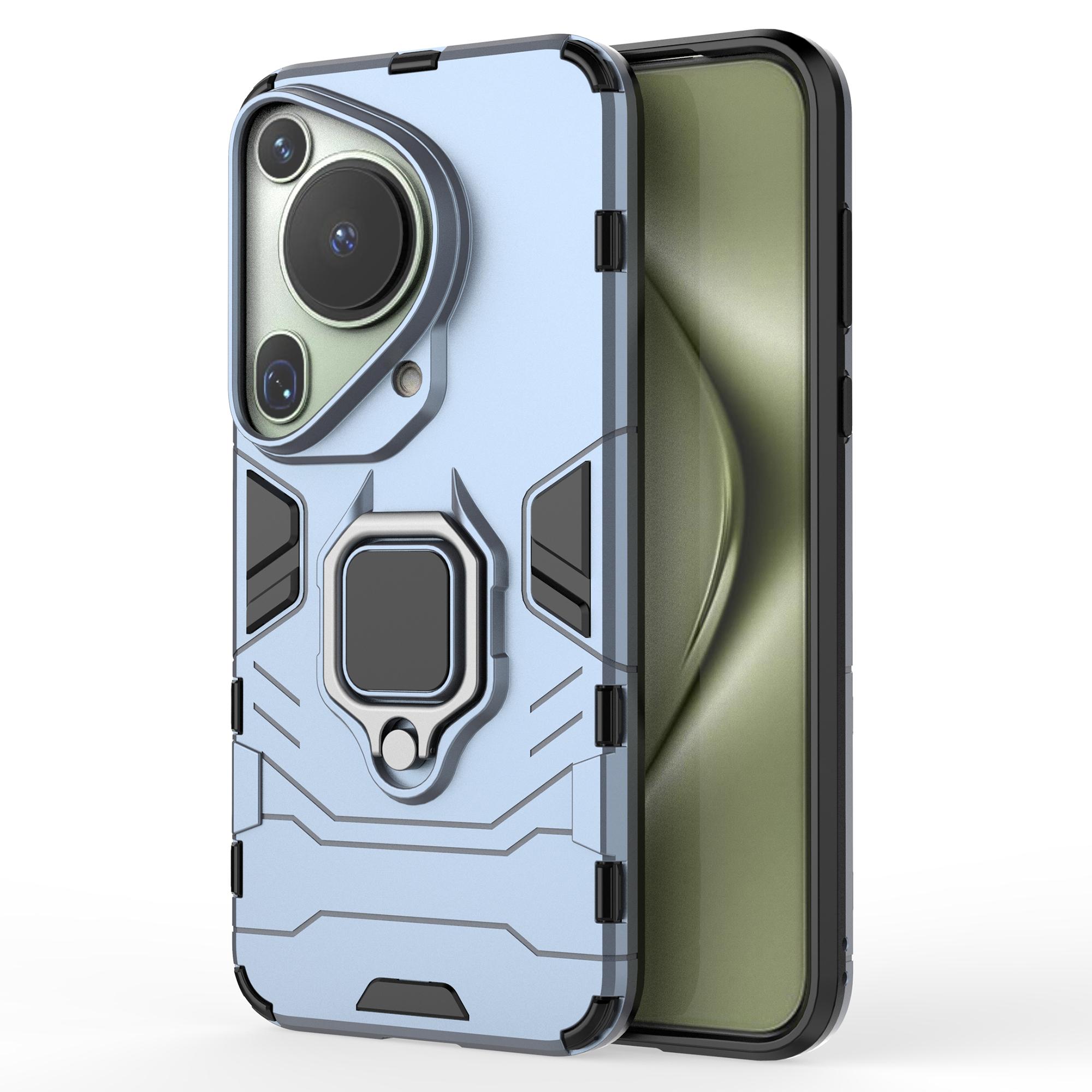 

For Huawei Pura 70 Ultra Case Ring Kickstand Drop-proof PC+TPU Shell Blue