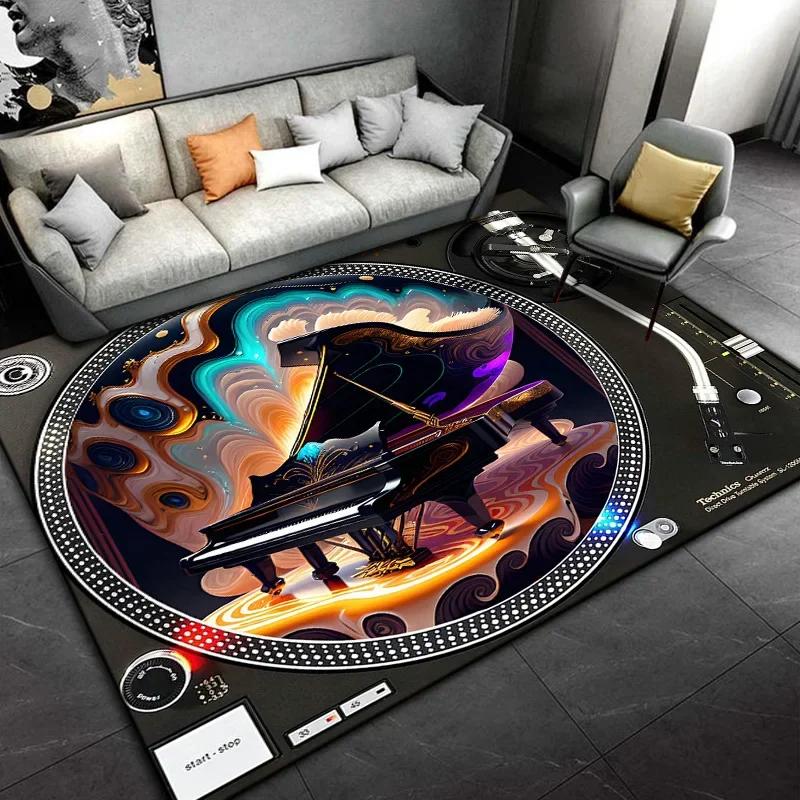 Living Room, Bedroom, Office,Black Carpet, Retro Disc Player Vinyl Records Pattern Carpet, Stain-resistant Carpet, Fast Delivery