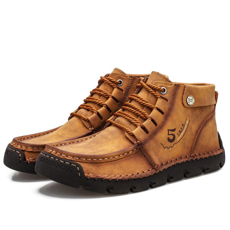 Autumn and Winter Large Size High-top Leather Shoes Men's Soft Leather Soft-soled British Martin Boots Men's Casual Korean Version of Trendy Versatile