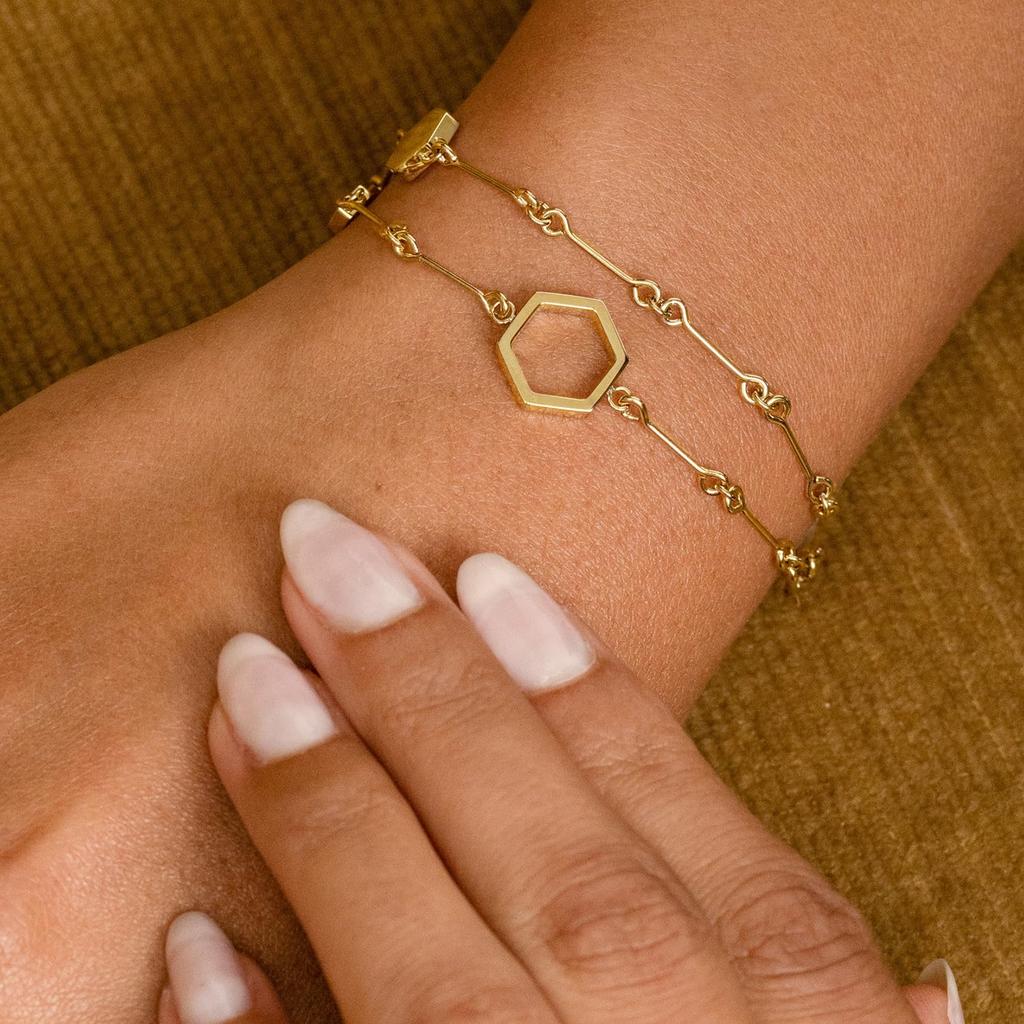 Olivia Burton Signature Honeycomb Classic Double Chain Gold Bracelet Women's (24100308)