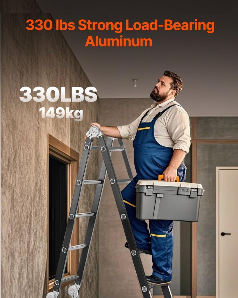 Multi-Purpose Folding Ladder 7-in-1 4 Step 15.5ft with Scaffolding Plank