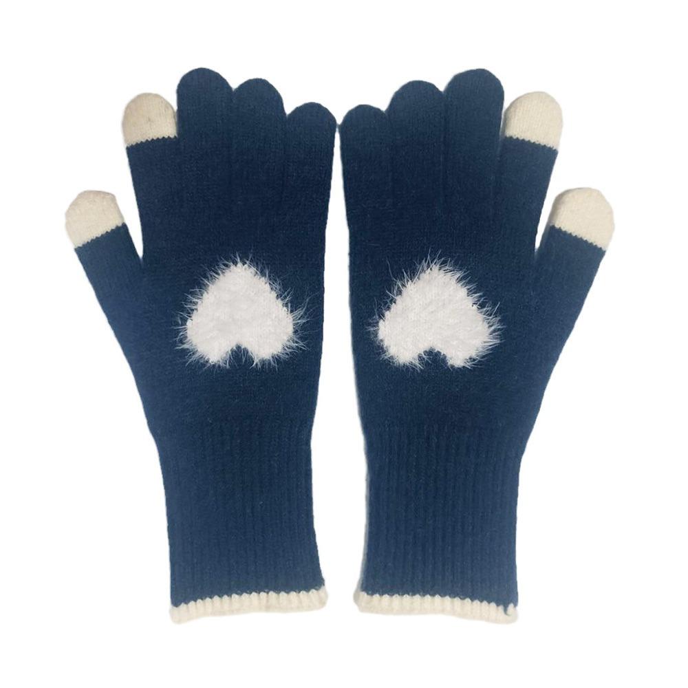 Cold Weather Korean Style Heart Gloves Touchscreen Thick Warm Knitted Gloves Coldproof Winter Mittens Autumn Winter