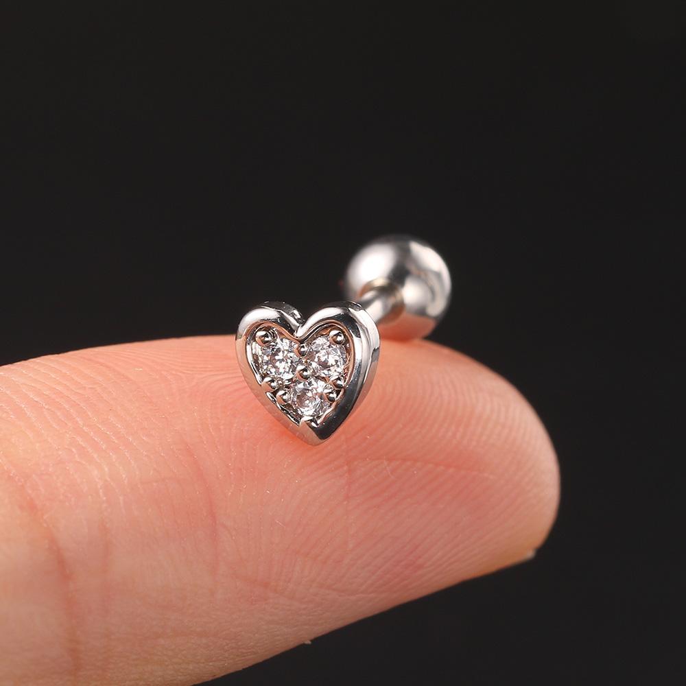 Heart Earrings for Women Dainty Helix Piercing Trend 2024 Silver Color Zircon Tragus Daith Lobe Cartilage Ear Studs Body Jewelry