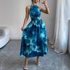 Women's Halter Neck Ruched Waist Sleeveless Ruffle Dress for Summer 2026