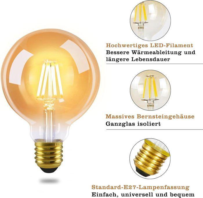 Pack d'ampoules LED E27 - NETTLIFE - G95 - 4W - 2700K Blanc chaud - Pack de 6