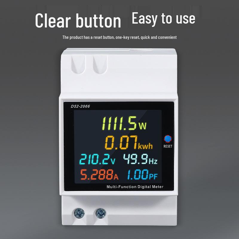 D52-2066 Single-Phase Smart Kilowatt-Hour Meter, DIN Rail Multifunctional Electric Meter with LCD Display, 220V