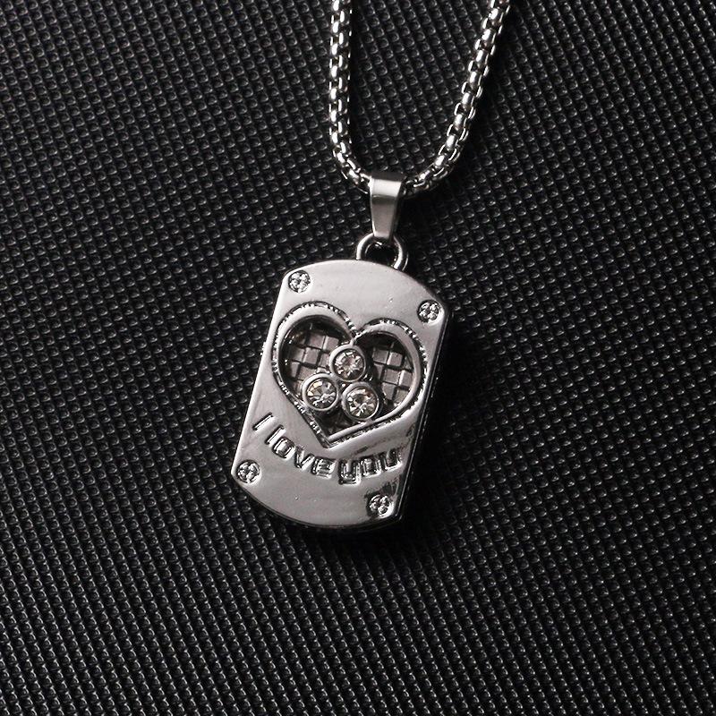 Classic Geometric Military Pendant Necklace Jewelry, English Hollow 2-in-1 Stainless Steel Necklace Necklace