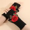 Gift Vintage Embroidery Knitted Gloves Half Finger Floral Fingerless Gloves Waterproof Warm Crochet Flower Mittens Outdoor