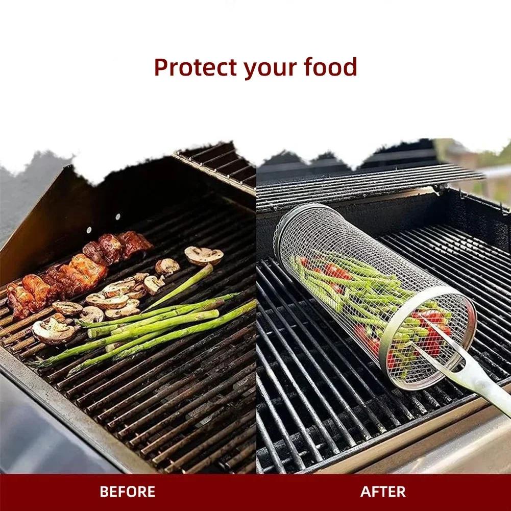 Καλάθι μπάρμπεκιου από ανοξείδωτο χάλυβα Καλάθι ψησίματος συρμάτινο πλέγμα κυλινδρικό φορητό στρογγυλό υπαίθριο ράφι μπάρμπεκιου για κάμπινγκ