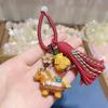 Sandalwood Carved Painted Horse Carriage Keychain Charm