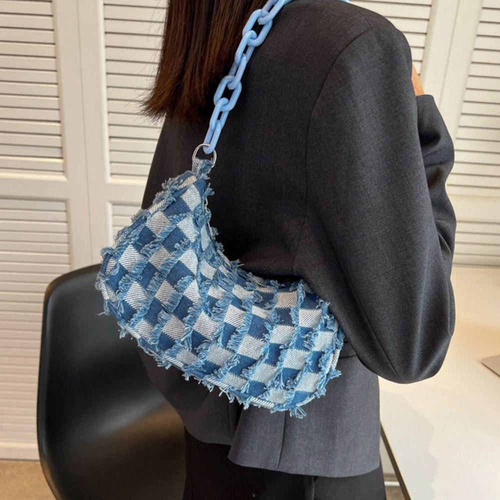 Chessboard Chain Handbags Contrast Color Shoulder Bag Fashion Plaid Underarm Bag  Streetwear