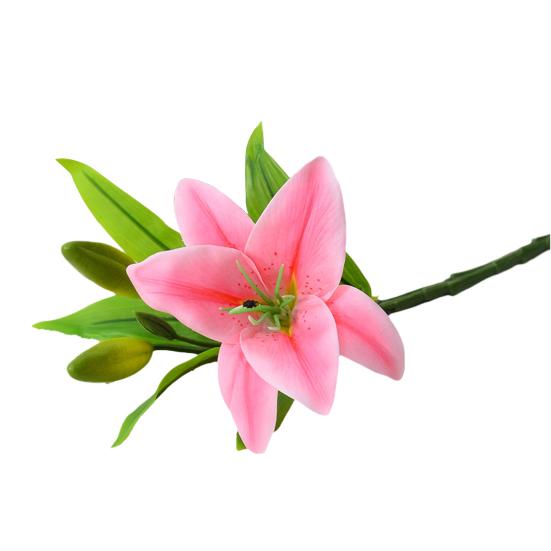 Artifical Lily Flower Full Bloom Faux Lily Flower 1 Head 2 Buds Fake Real Touch Lily Branch for Home Party Wedding Table Centerpiece Decor