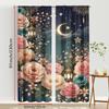 2PCS Deep Blue Starry Moon Lantern Floral Curtains   Festive Style   Bedroom and Living Room   Drawbar Pocket Style