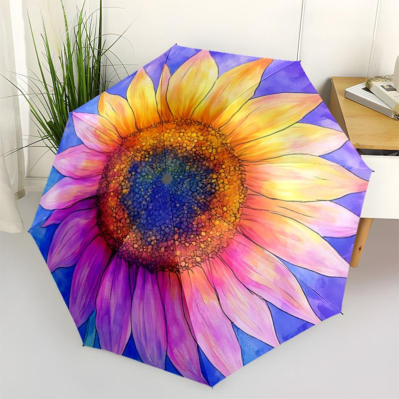 1pc Sunflower Bloom Automatic Folding Umbrella - 8-Rib Compact Travel Umbrella Durable & Portable for Outdoor Use, Perfect Gift017