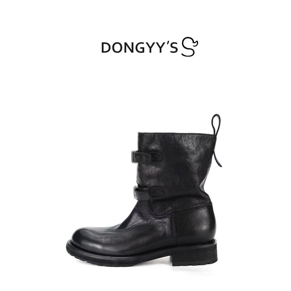 Sheepskin version~ retro versatile double-breasted short boots women's 2025 autumn new sleeve round head thick heel thick-soled knight boots