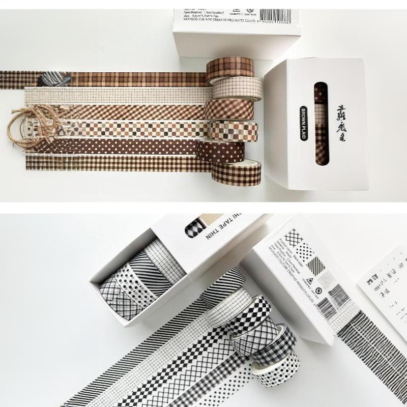 Plaid Tape Set, 6 Rolls Aesthetic Grid & Polka Dot Decorative Tapes For Journal Scrapbooking Diy Crafts & Planner
