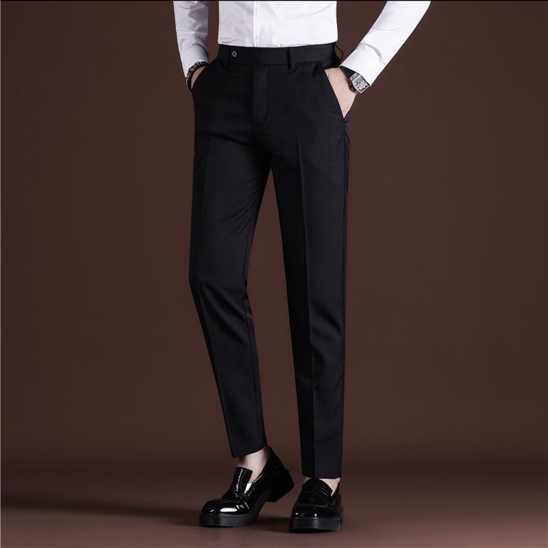 Men Stretch Solid Black Smart Casual  Pants Mens Trousers Office Quick Dry Suit Pants New Spring Autumn Korean Straight Pants