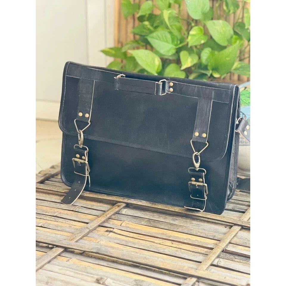 Luxury Leather Satchel Men's Handmade Laptop Messenger Briefcase