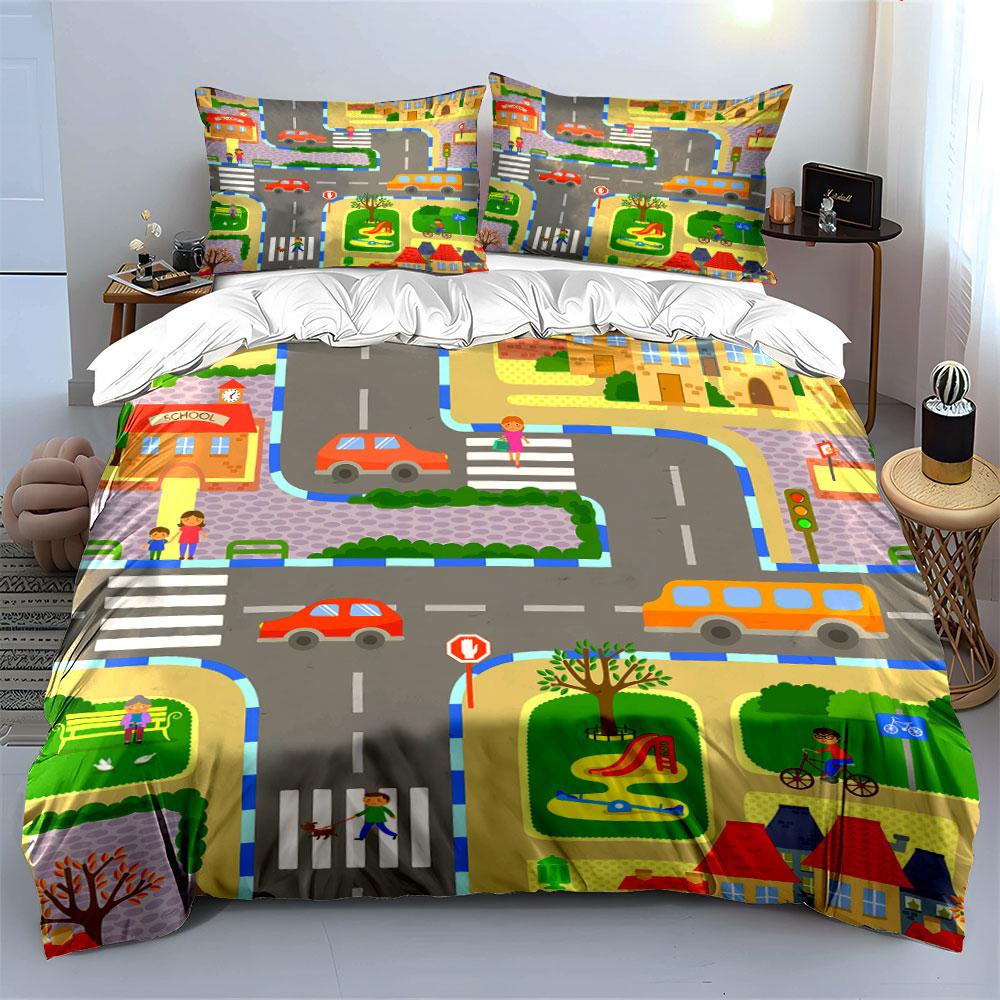"Vibrant Town Adventures" Bedding Sets Duvet Covers Pillowcases(1* Duvet Cover 2* Pillowcases Without Duvet Insert)