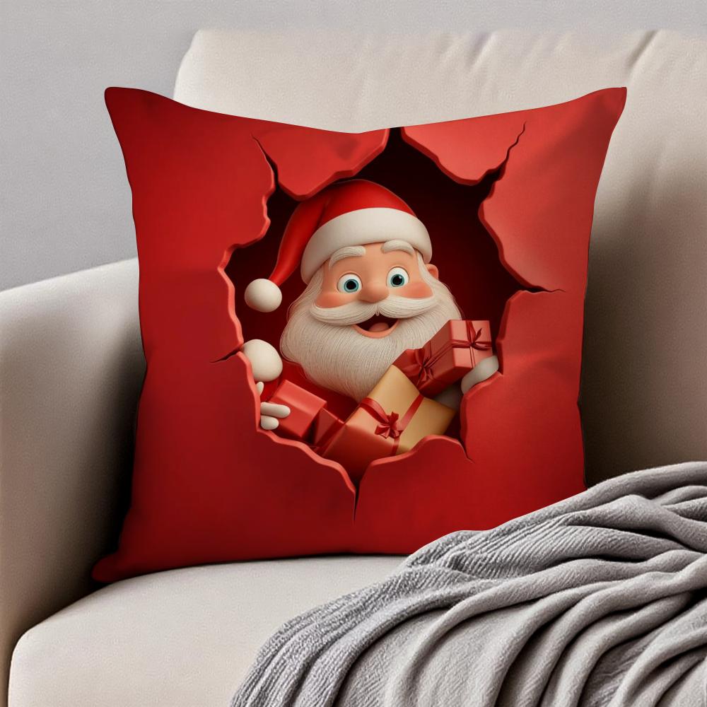 Santa Claus Cushion Cover Pillowcase Antidustmite Invisible Zipper Short Plush Sofa Cushion
