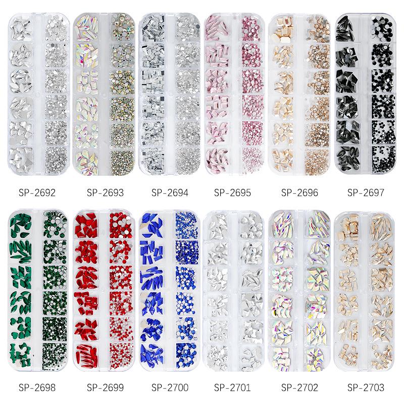 12-Grid Irregular Transparent AB Glass Diamonds for Nail Art