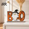 Holiday Window Display Ornament Halloween Wooden Table Sign, Cute Pumpkin Boo Ghost Vibrant Party Prop Tabletop Centerpiece for Indoor Mantel