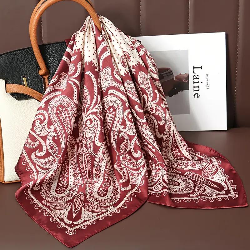 Women's Korean Style Retro Printed Imitation Silk Scarf for Professional and Casual Use