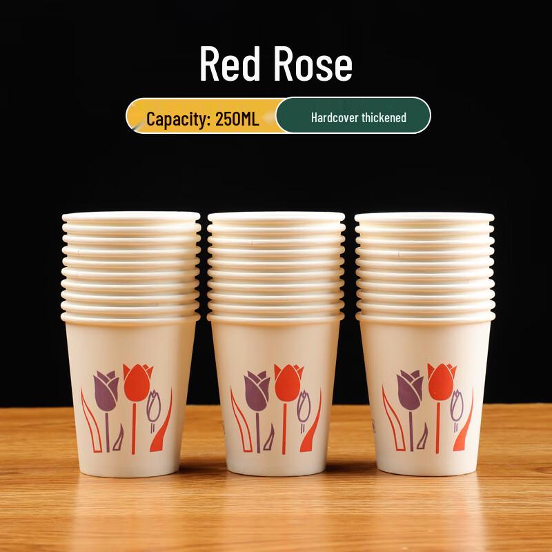 Yu Lin Disposable Paper Cups - Red Rose Design 250ml