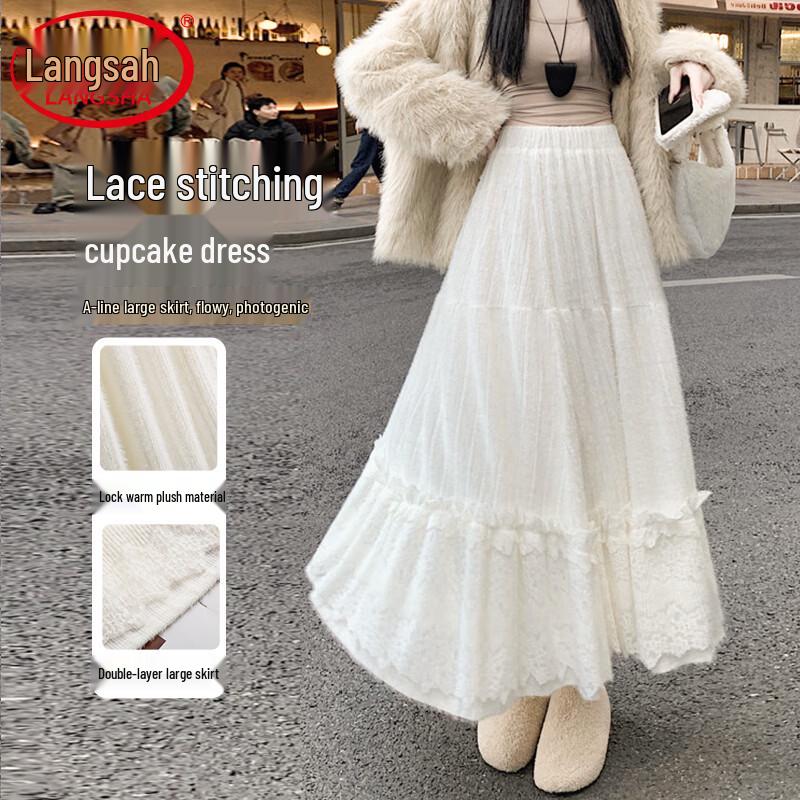 Langsha High-Waist Lace A-Line Skirt L