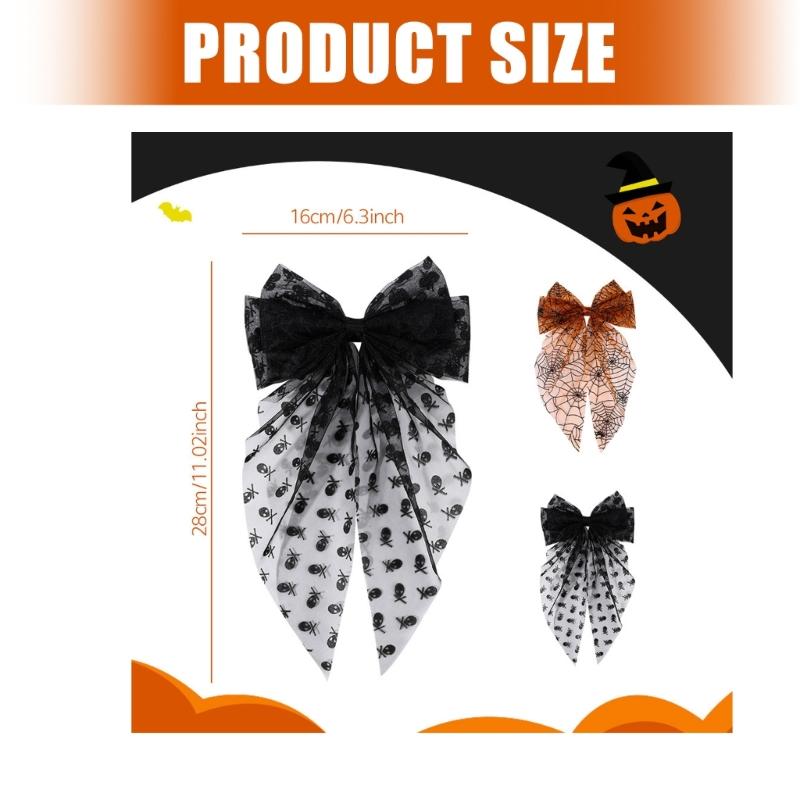 Oversized Halloween Hair Bows with Mesh Layers and Long Ribbon Tails, 2Piece Mesh Bowknot Clip for Women Costume Photo Styling