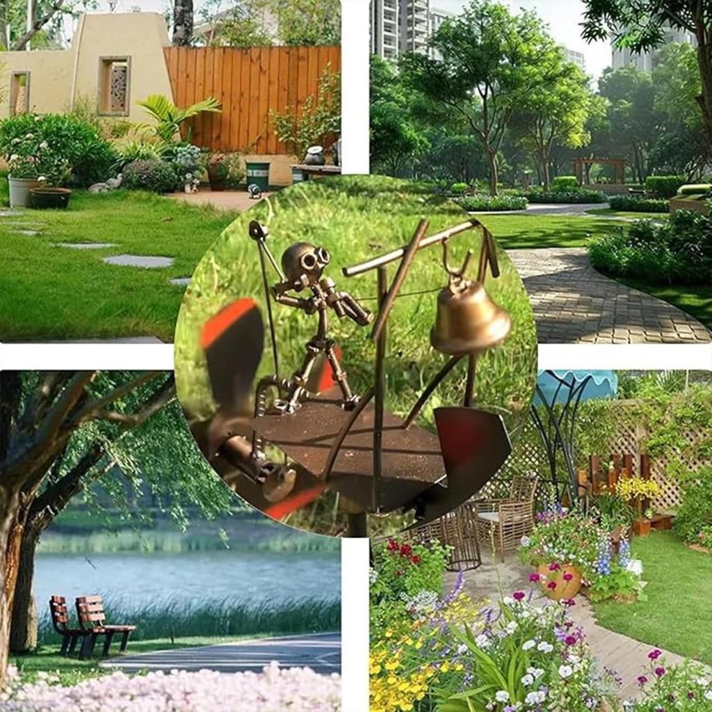 Handgemachte Drummer-Windmühle aus Metall, Drummer-Windmühle, Gartendekoration, Percussionist-Musikfiguren, lustige windbetriebene Skulptur