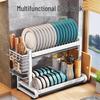 Modern 2-Tier Carbon Steel Kitchen Countertop Drying Rack