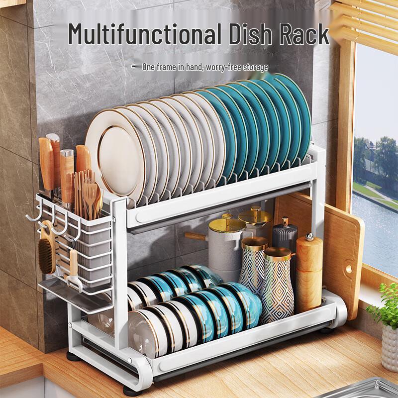 Modern 2-Tier Carbon Steel Kitchen Countertop Drying Rack