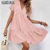 Women's Fashion Summer Spring Solid Color Print Short Sleeve V-Neck Casual Dresses